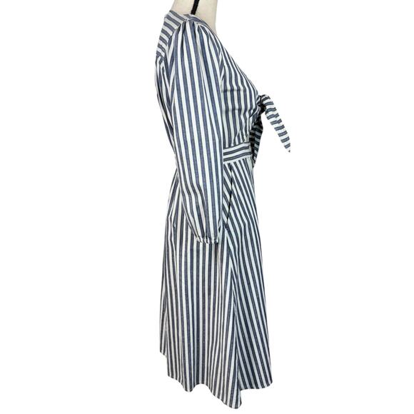 Madewell SZ 2 Midi Dress Striped 3/4 Sleeve Pockets Cutout Tie Button Front New - Picture 5 of 13
